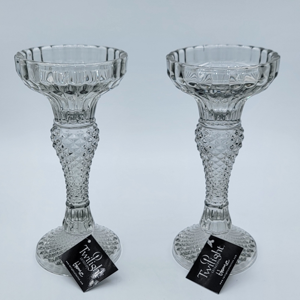 Glass Pillar Candle Holders Pair NWT #2792
